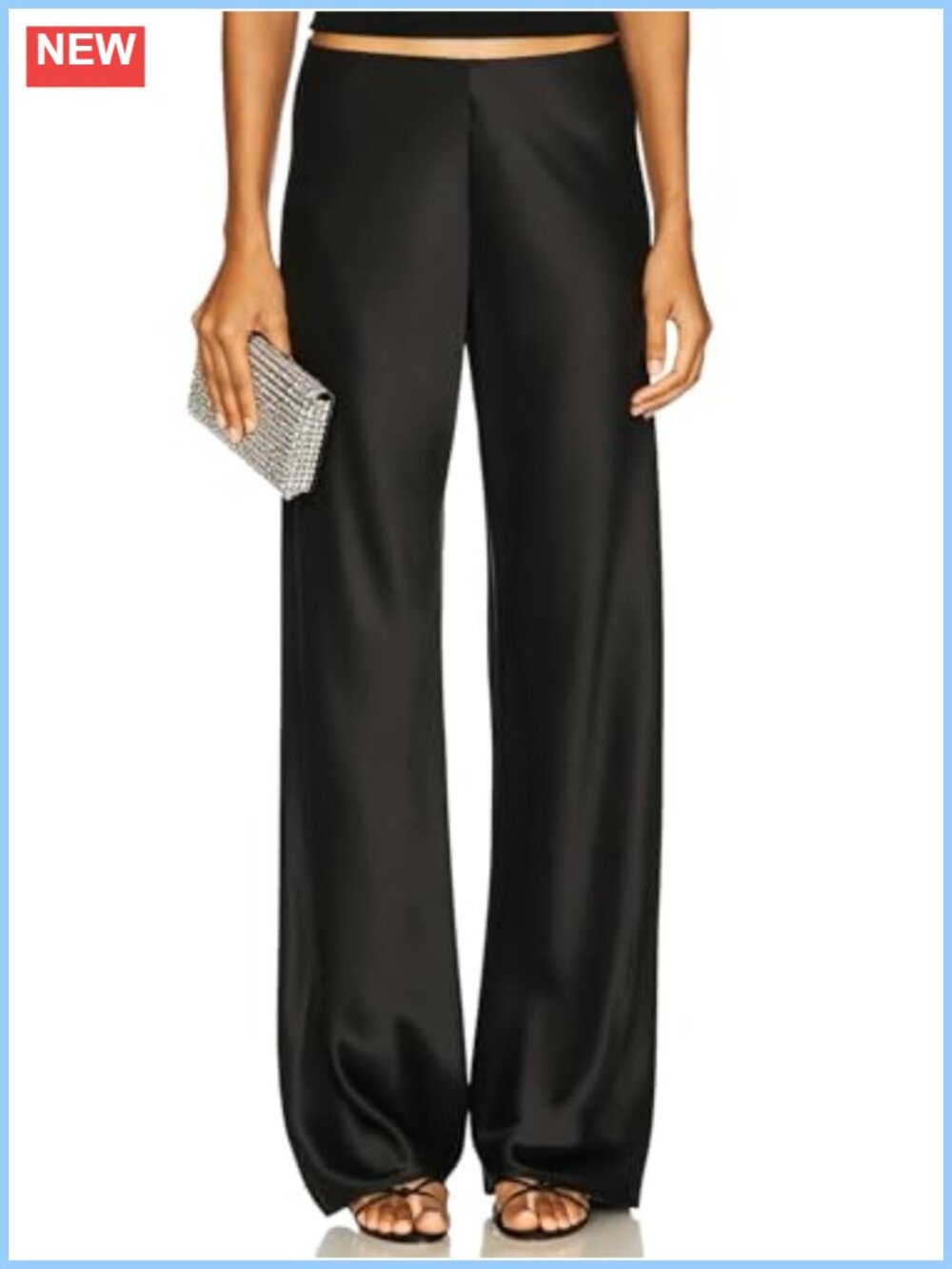 Satin Wide Leg Dress Pants Hidden Elastic Waistband Silky Flowy Trousers